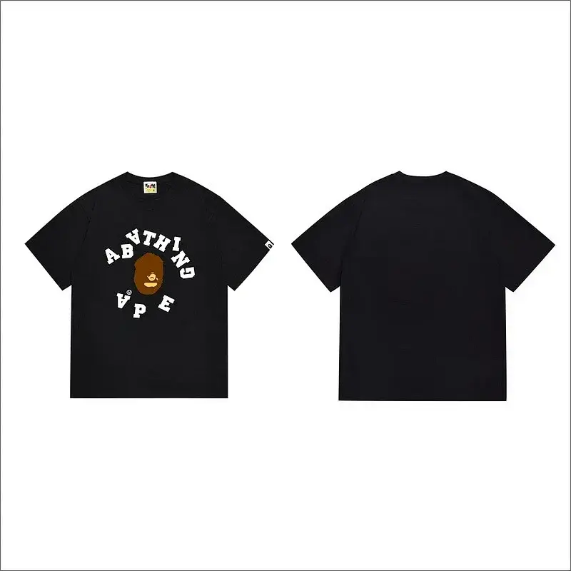 A BATHING APE Black Short - Sleeve T - Shirt with Ape Head & Brand Letter Print