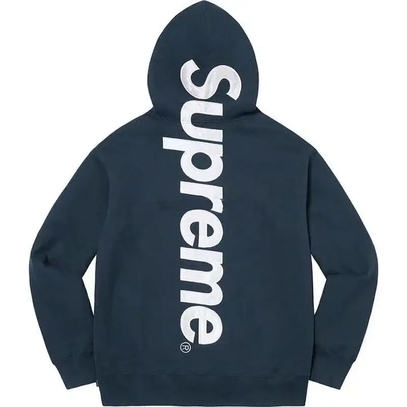 Supreme Navy Vertical Logo Hooded Sweatshirt