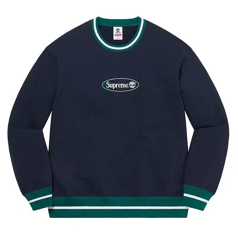 Supreme Navy Crewneck with Green/White Striped Trim