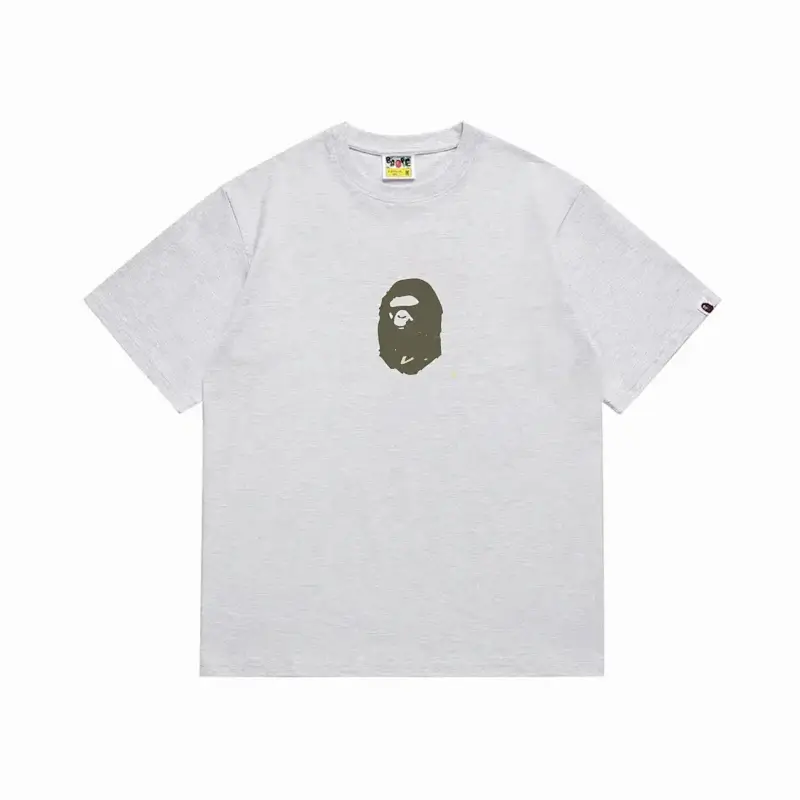 BAPE Light Gray Short - Sleeve Crew - Neck T - Shirt with Ape Head Print