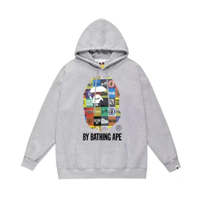 Gray BAPE Hoodie with Colorful Ape Head & "BY BATHING APE"