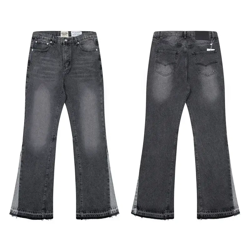 GALLERY DEPT Gray Flared Jeans with Contrast Side Panels & Distressed Details