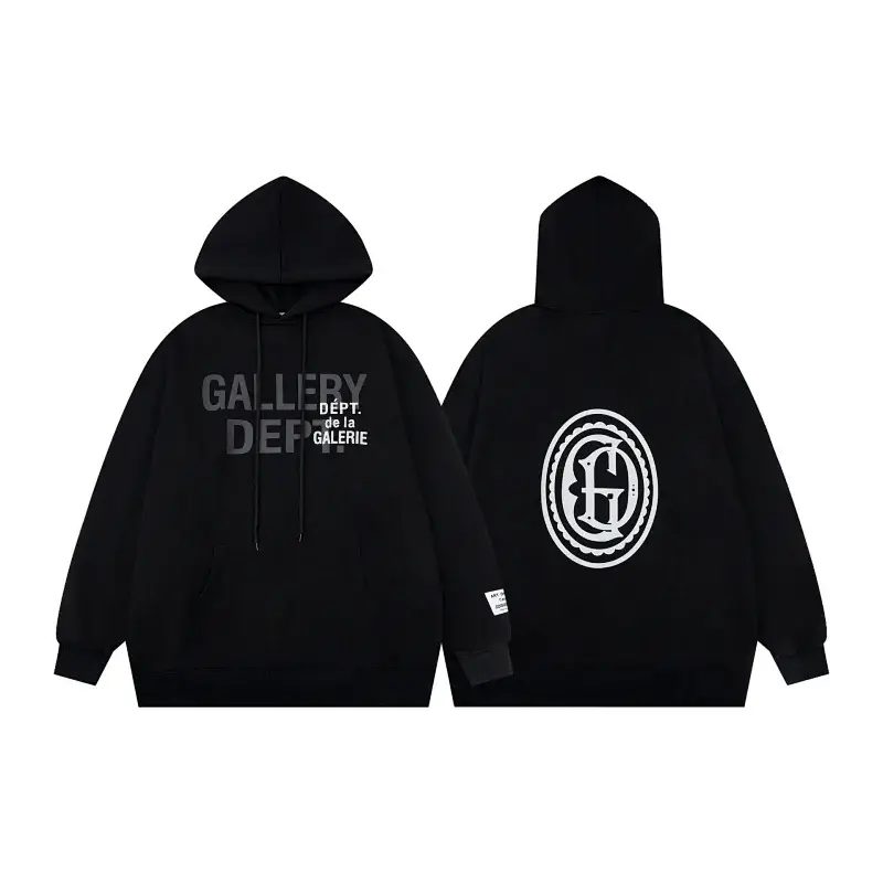 Gallery Dept. Black Hoodie with Front Text Logo & Back Ornate "G" Emblem