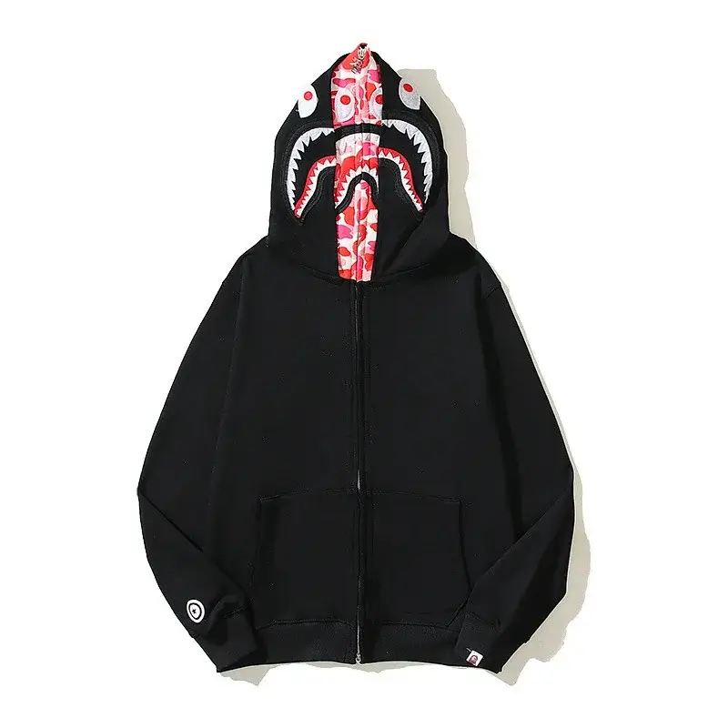 BAPE Black Shark - Head Camo - Lined Zip - Up Hoodie with Pocket & Cuff Logo