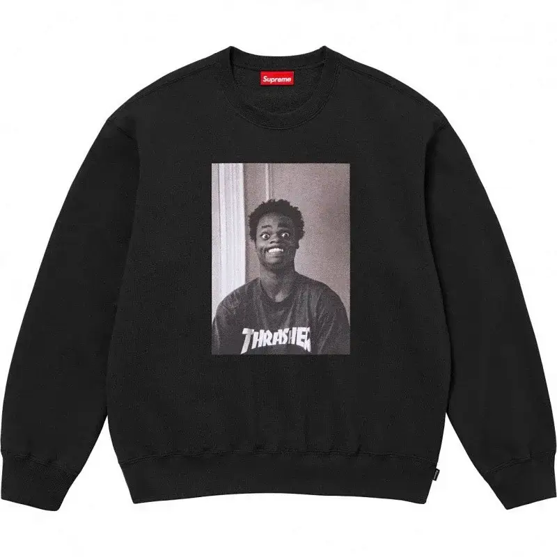 Supreme Black Crewneck Sweatshirt with Thrasher Figure Print