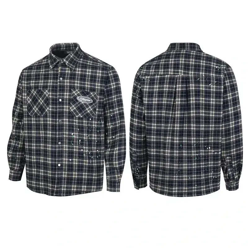 TRAPSTAR Navy & Beige Plaid Splatter Shirt