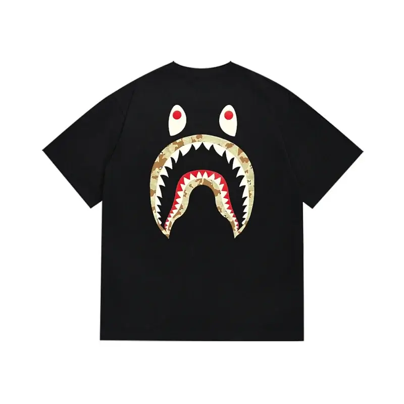 BAPE Black Shark Camo Mouth Graphic T - Shirt