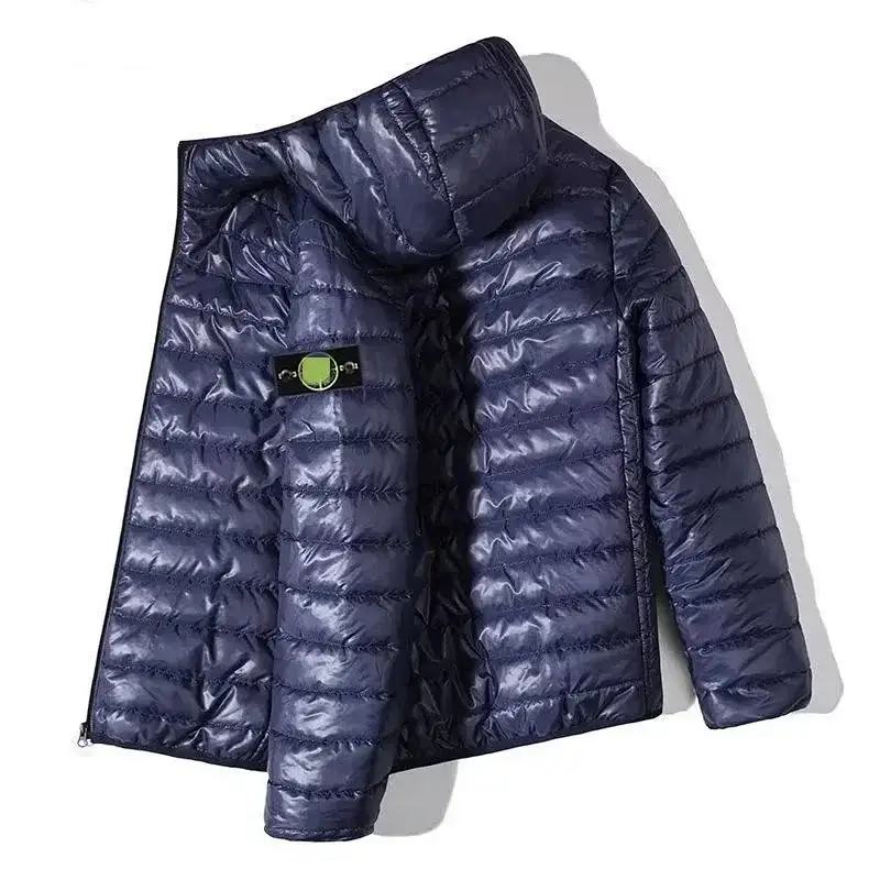 GreenCircle Navy Blue Hooded Lightweight Quilted Down Jacket