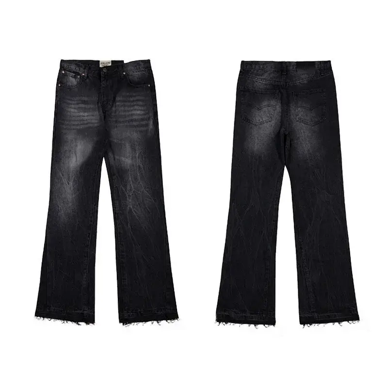 DenimCo Black Distressed Flared Jeans with Frayed Hem & Textured Design