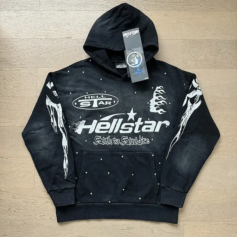 HELLSTAR Black Graphic - Print Hoodie with "Faith to Paradise" Slogan & Pocket