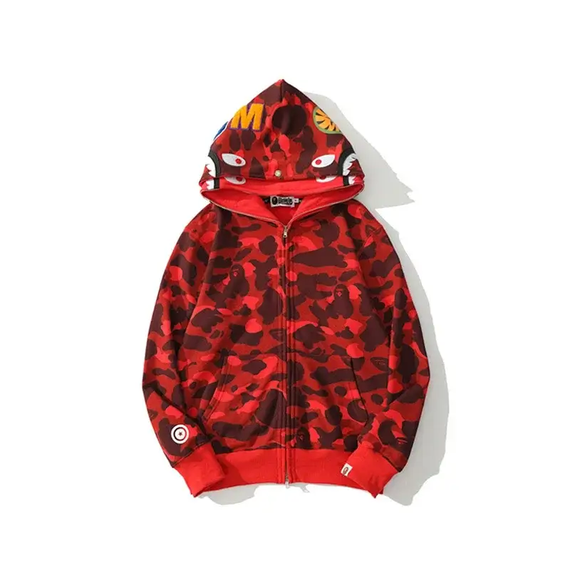 Bape Red Camouflage Ape - Head Pattern Hooded Full - Zip Jacket