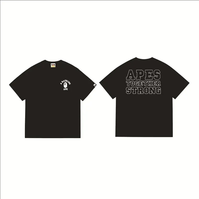A BATHING APE Black Short - Sleeve T - Shirt with Front Logo & Back "APES TOGETHER STRONG" Text