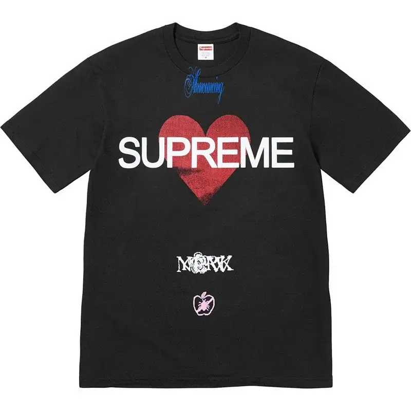 Supreme Black T-Shirt: Red Heart