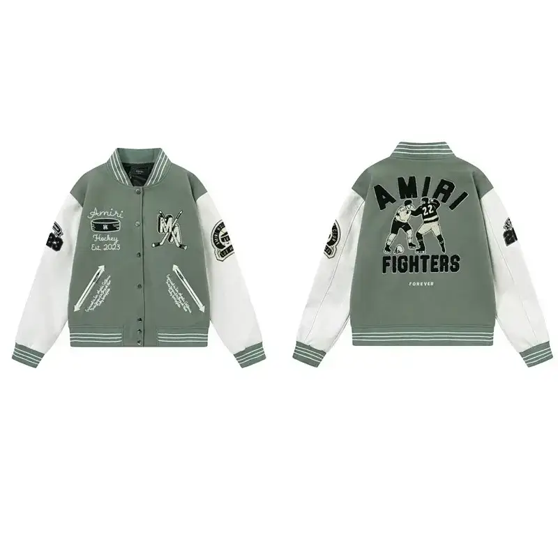 AMIRI Green & White Embroidered Hockey Baseball Jacket
