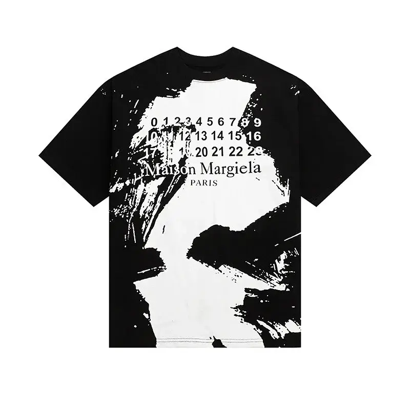 Maison Margiela Black Short - Sleeve T - Shirt with Brush - Stroke Print & Numbers