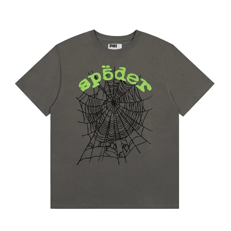 SP5DER Dark Gray T - Shirt with Spider Web & Green "spöder" Text