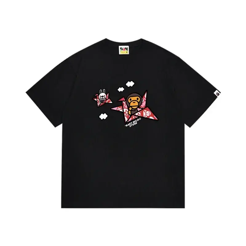 Black Bape T - Shirt with BABY MILO & Rabbit Origami Plane