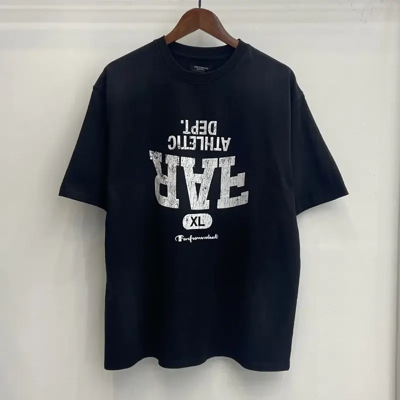 Fourtry Black Vintage Reversed Graphic Print Oversized Short Sleeve T - Shirt