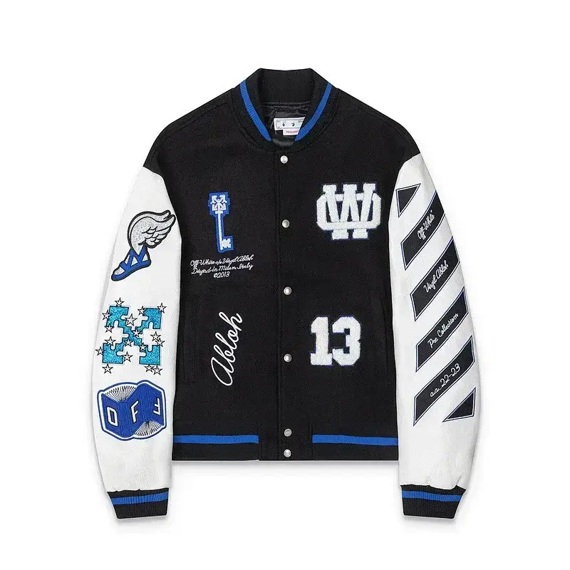Off-White Varsity Jacket Black White Blue Trim