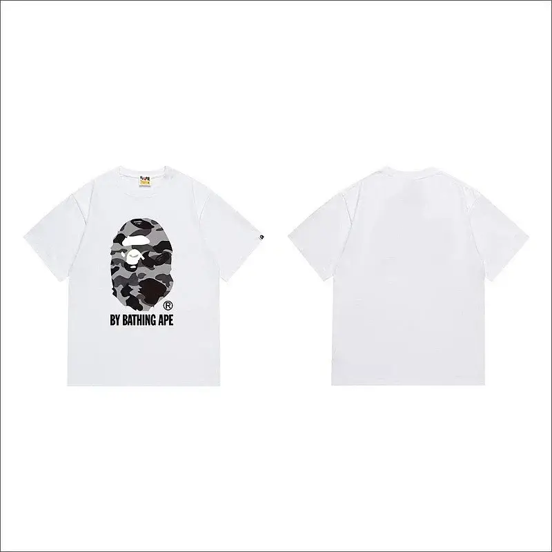 BATHING APE White Short - Sleeve T - Shirt with Camouflage Ape Head Graphic