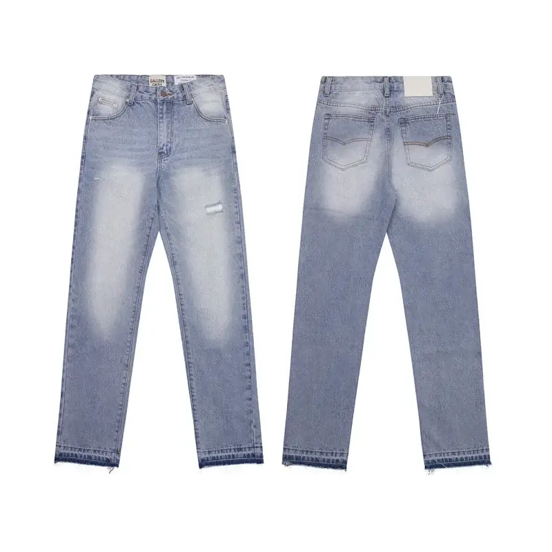 BALENCIAGA Light Blue Distressed Ripped Straight - Leg Jeans with Frayed Hem