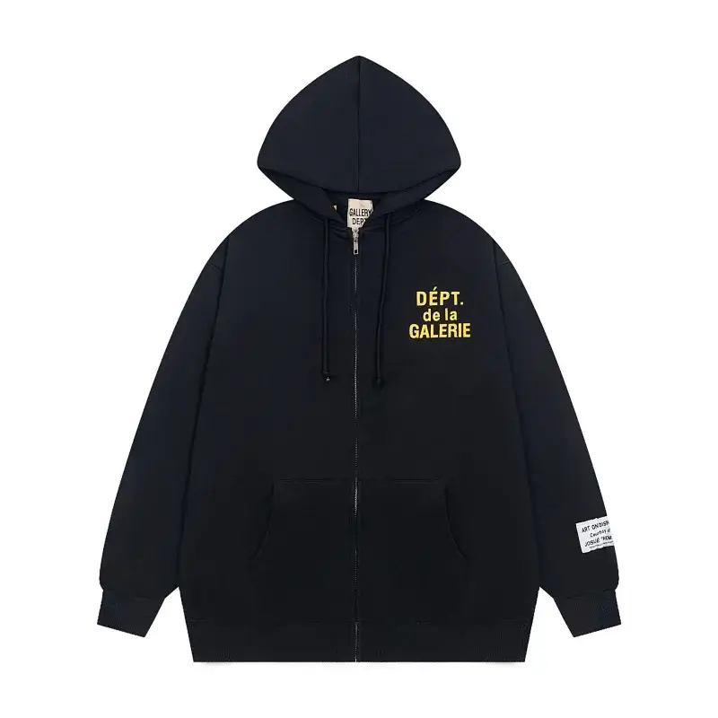 GALLERY DEPT. Black Full - Zip Hoodie with "DÉPT. de la GALERIE" Print