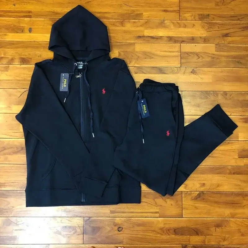 Polo Ralph Lauren  Black Hooded Full - Zip Jacket & Jogger Pants Set with Red Pony Logo