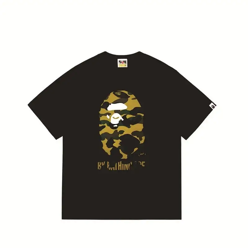 BAPE Black T - Shirt with Camo Ape Head & "BY BATHING APE" Text