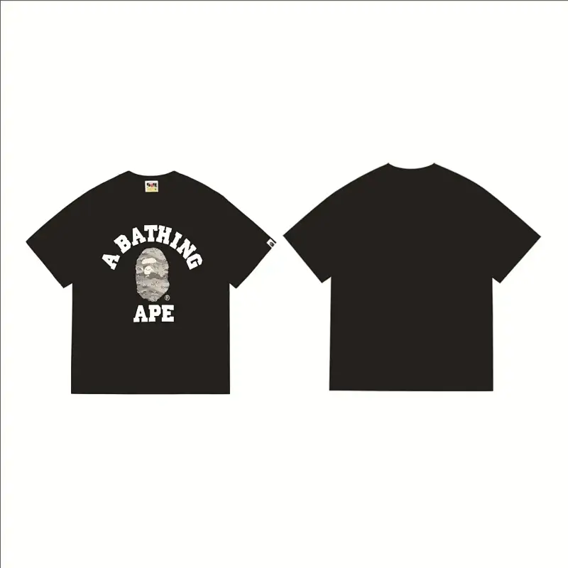 A BATHING APE Black T - Shirt with Camouflage Ape Head Logo