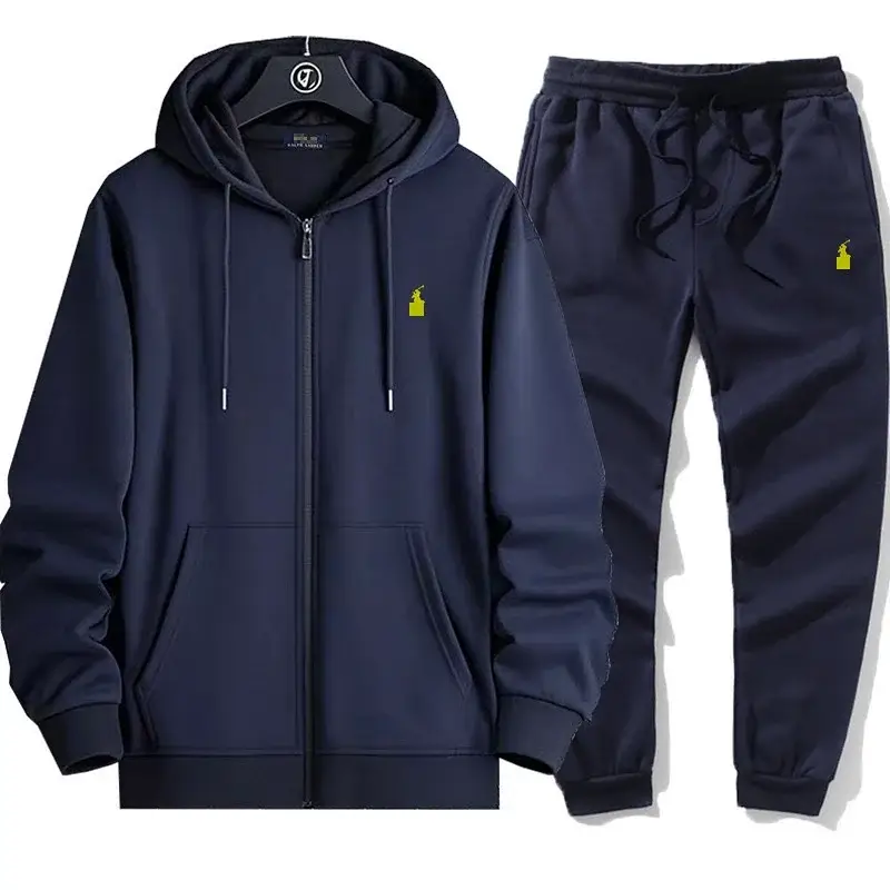 Polo Ralph Lauren  Navy Blue Zip - Up Hoodie & Sweatpants Set with Yellow Logo
