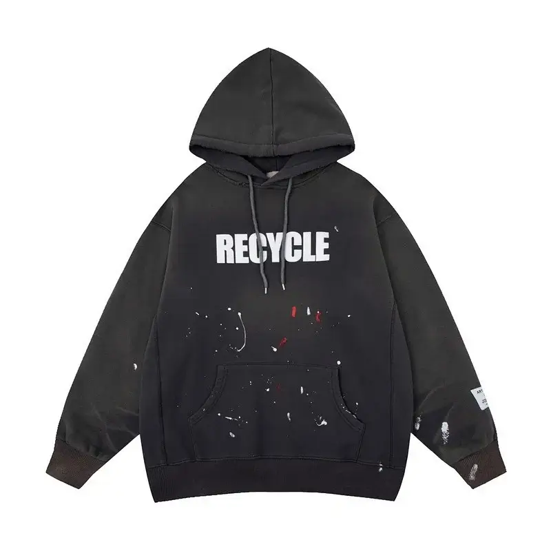RECYCLE Black Paint - Splatter Hoodie with Kangaroo Pocket