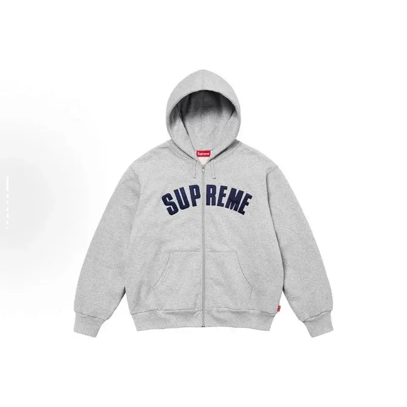 Supreme Heather Gray Arch Logo Zip Up Hooded Sweatshirt
