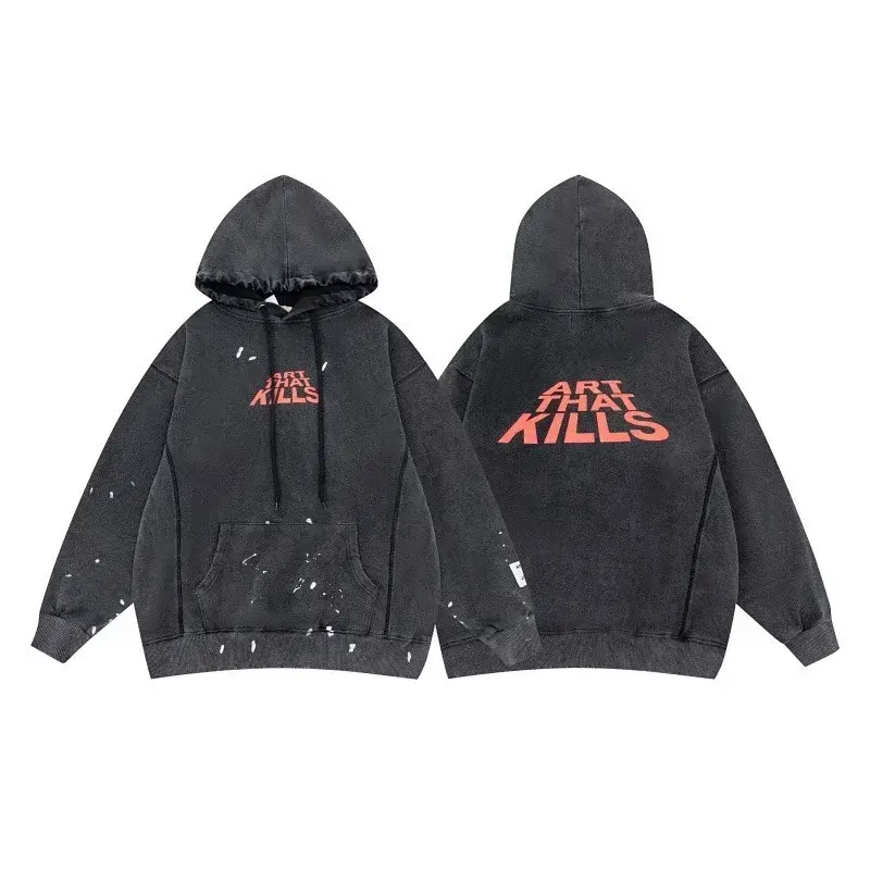 ART THAT KILLS Black Distressed Splatter Hoodie