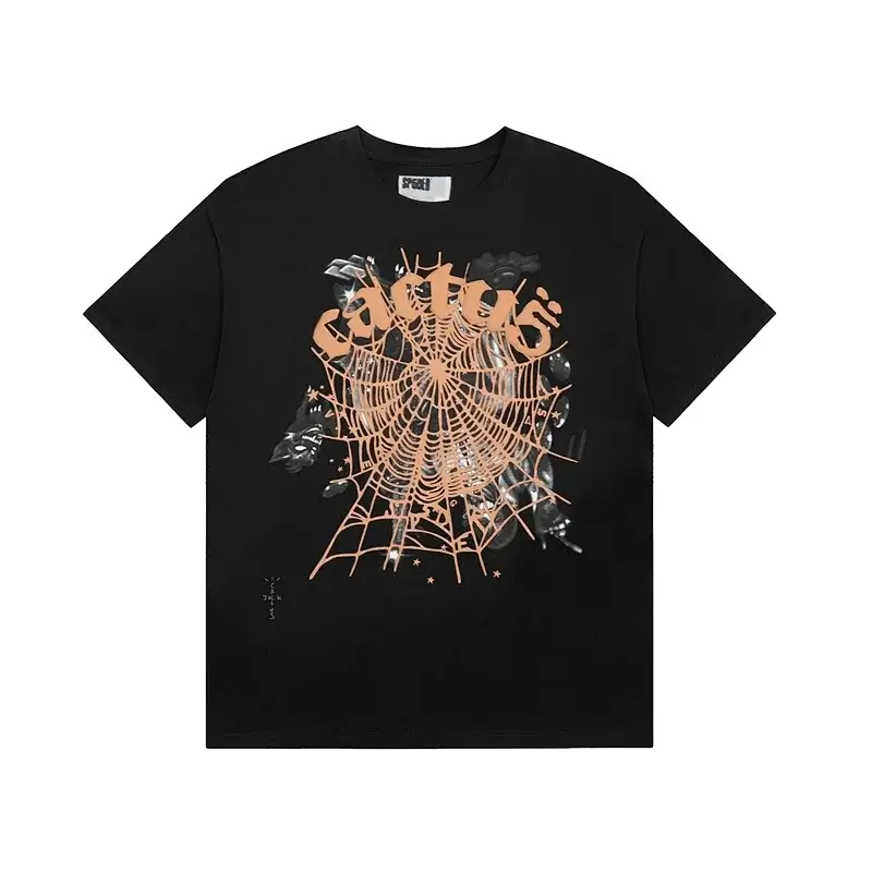 CACTI Black Spider Web & Cactus Graphic T - Shirt