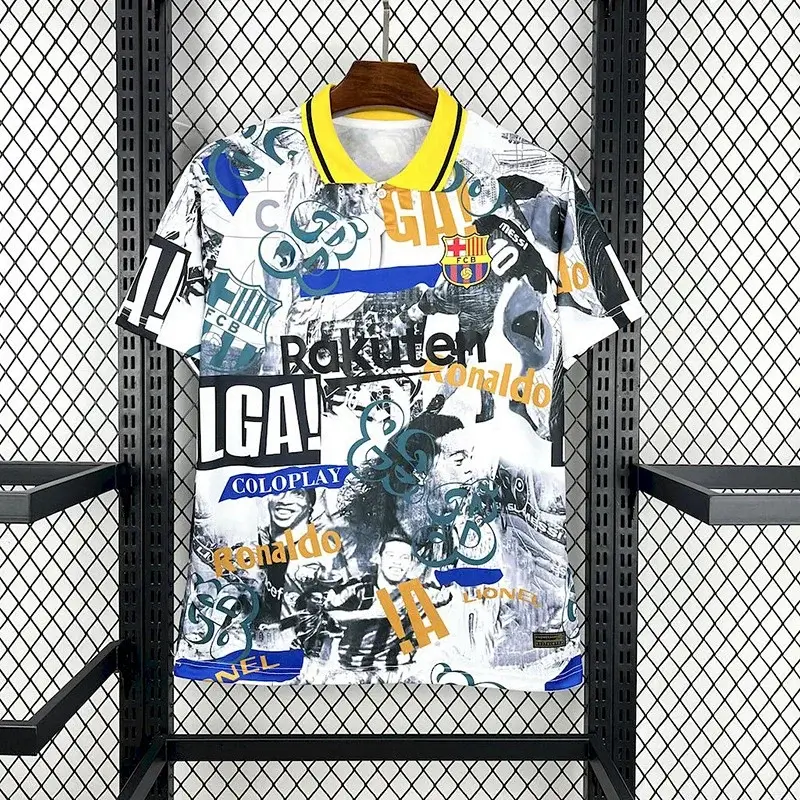 FC Barcelona Beige Jersey with Spotify & Orange Shoulder