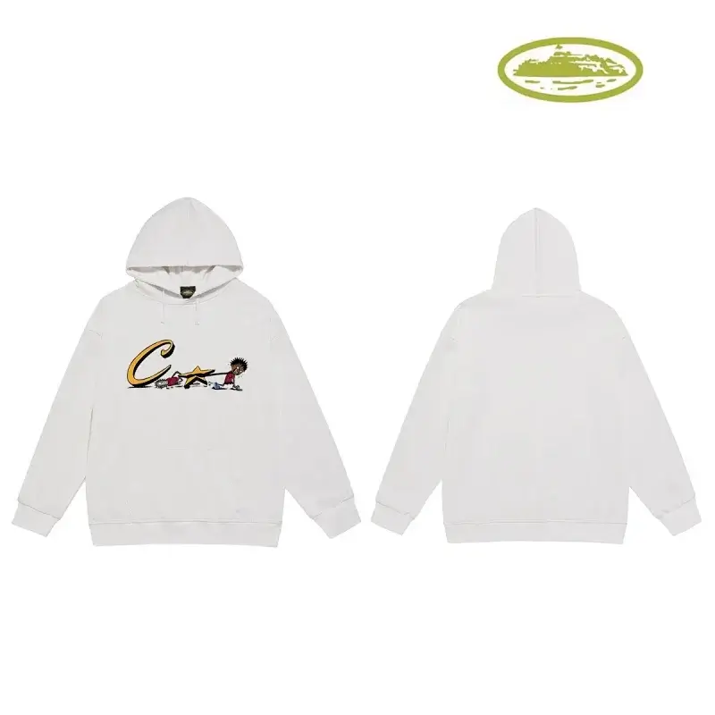 Corteiz White Hoodie with Cartoon Character & "C" Graphic