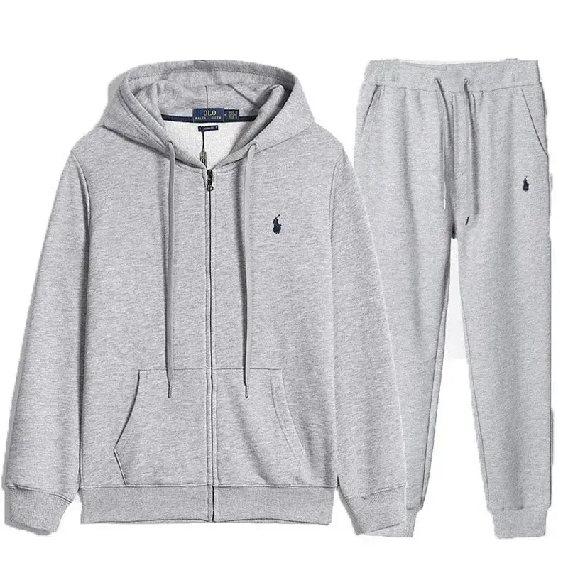 Polo Ralph Lauren  Gray Hooded Zip - Up Sweatshirt & Sweatpants Set (With Pocket & Pony Embroidery)