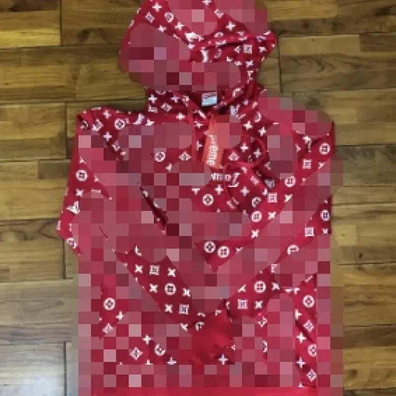 Supreme Red Hoodie White Pattern