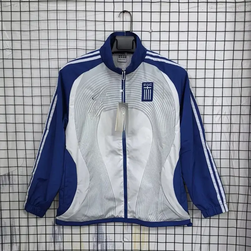Corteiz Blue & White Greece National Team Striped Full - Zip Track Jacket