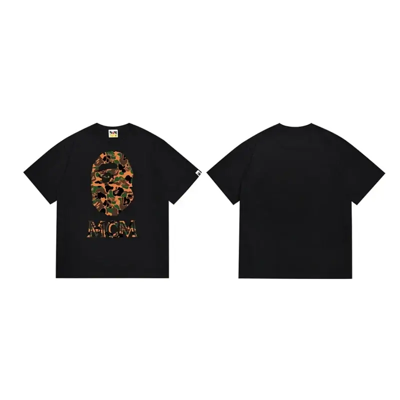 BAPE Black T - Shirt with Camo Ape Head & MCM Logo