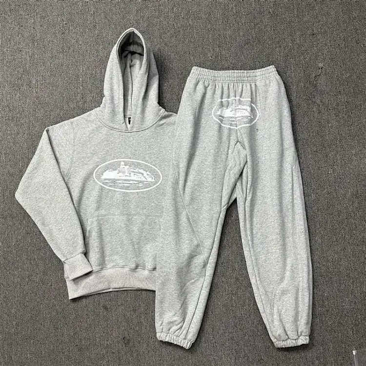 Corteiz Gray Hoodie and Sweatpants Set with Oval Logo